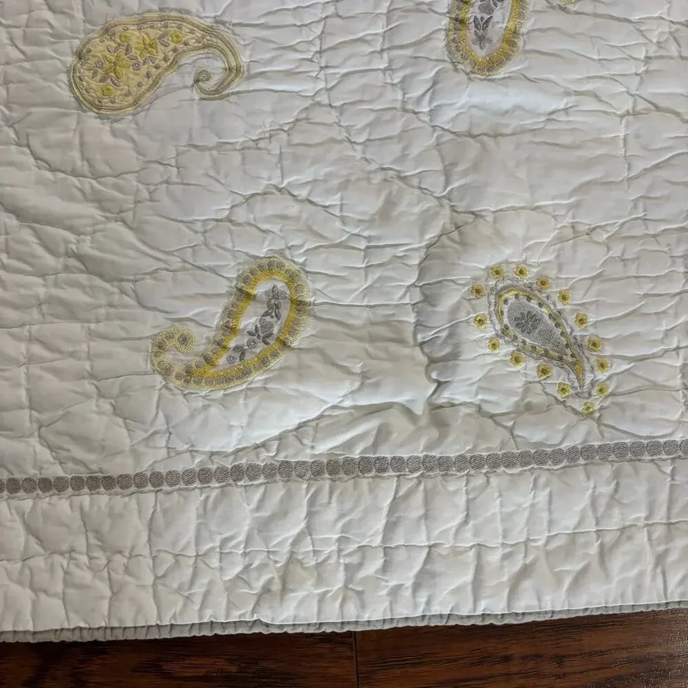 Pottery Barn Kids Quilt Crib Blanket Yellow Gray‎ Paisley Infant Toddler Nursery